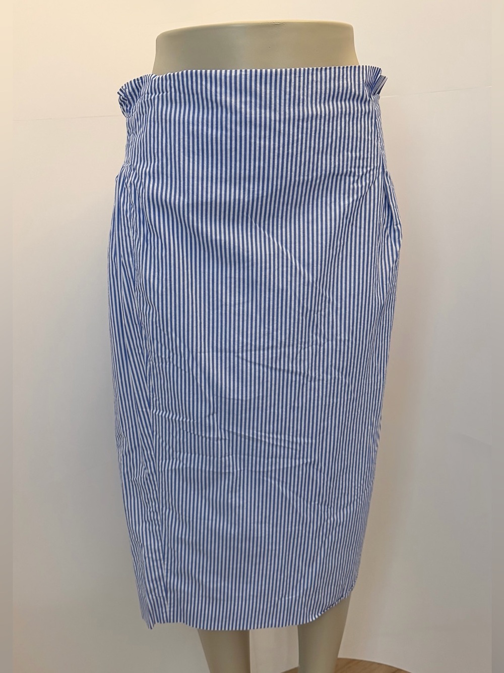 J.Crew Blue White Striped Paperbag Waist Midi Pencil Skirt Size 6
